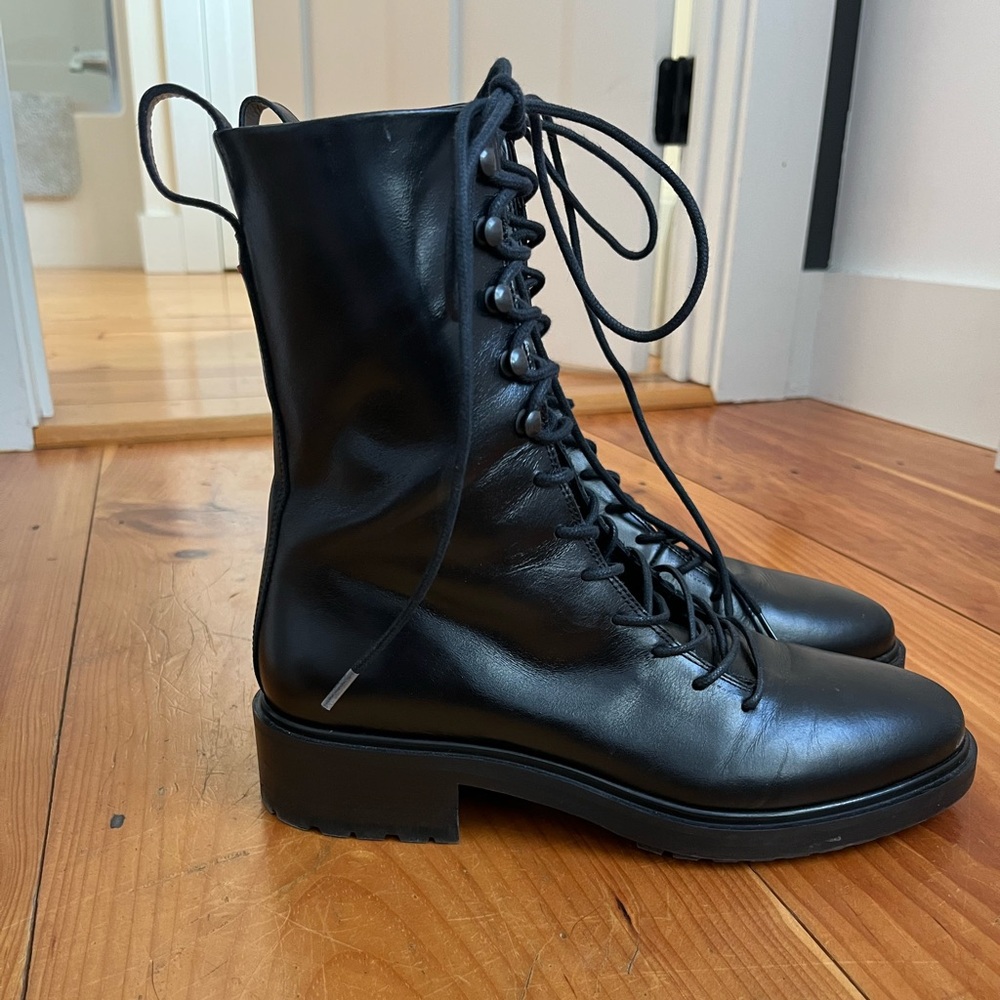 Aeyde Isabel Lace-up Boots - Black Leather, Size 39